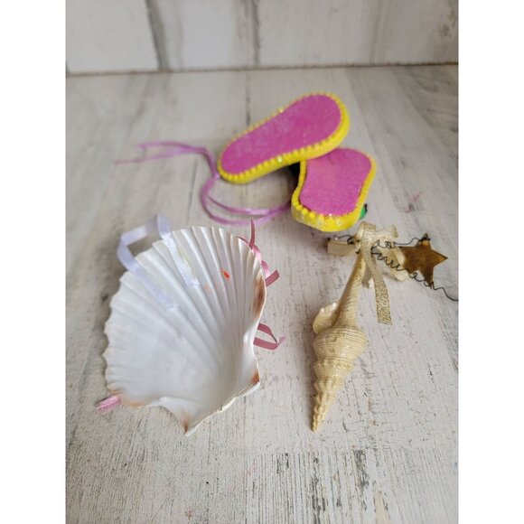 Ocean Beach shell sandals flip flop ornament Xmas set - Picture 5 of 7